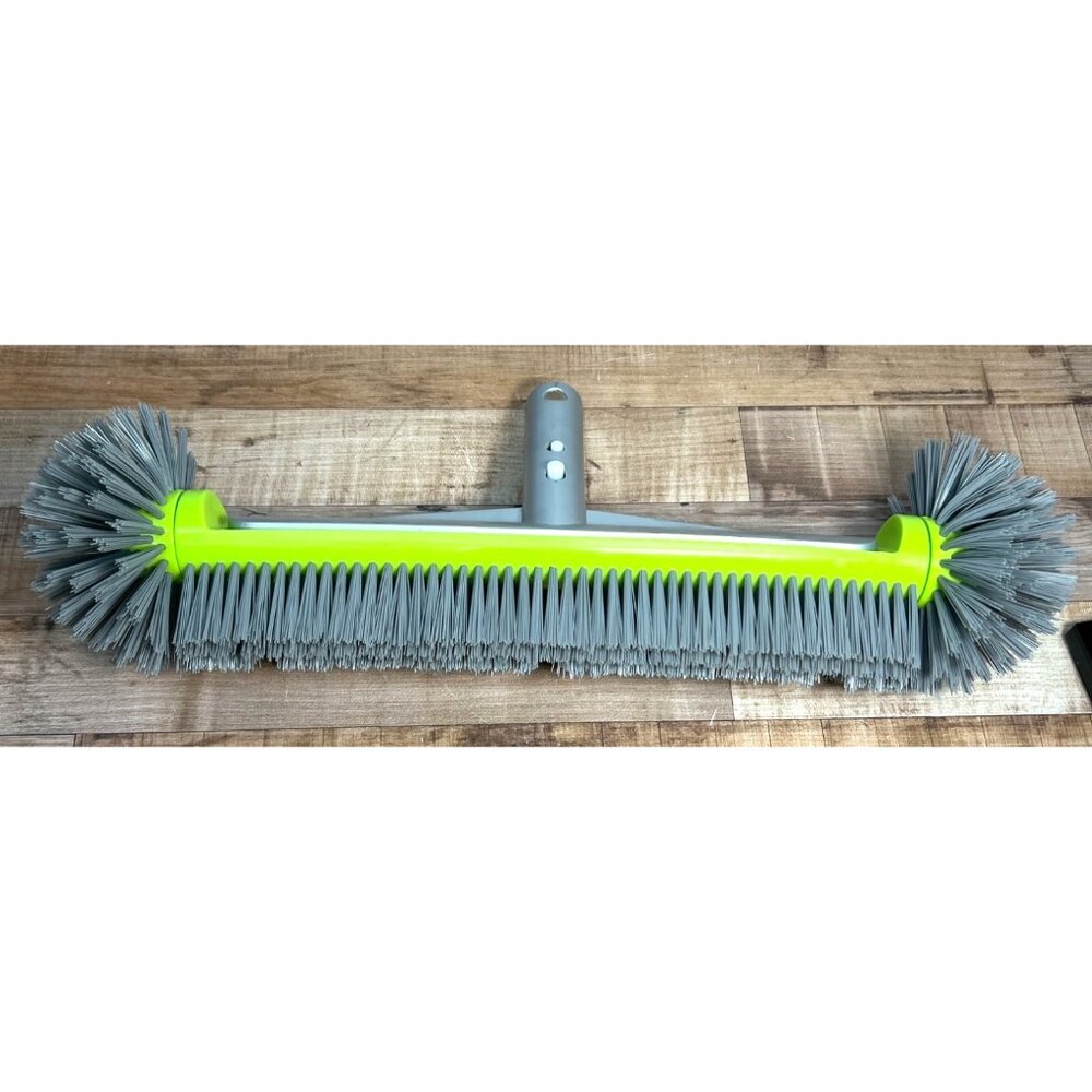 Large Pool Heavy-Duty Floor & Corner Brush With Gray Bristles & Green Handle
